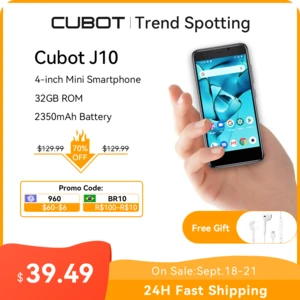 Cubot J10 Smartphone 4-Inch Mini Phone 2350mAh 32GB ROM 5MP Rear Camera Google Android 11 Dual SIM Card 3G Telephone Face ID