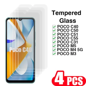 4PCS Tempered glass For xiaomi Poco C51 C55 F5 Pro C40 C50 M4 M5 C31 M3 protective film phone screen protector glass smartphone