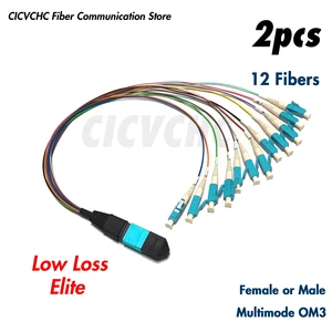 2pcs 12Fibers MPO/UPC - LC/UPC-Harness cable-MM OM3-300-0.35m 0.9mm colored tube-Elite/Low Loss-Male/Female