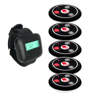 Restaurant Office Pager Wireless Calling System Long standby Watch Receiver + 5pcs Call Button For Cafe Clinic Dentist