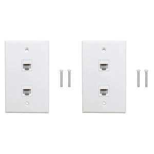 2 Pack 2 Port Ethernet Wall Plate, Cat6 Female To Female Wall Jack RJ45 Keystone Inline Coupler Wall Outlet, White