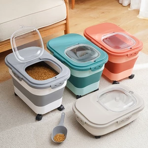 Collapsible Dog Food Storage Container with Clear Lid Folding Pet Food Container Kitchen Rice Storage Bin Easy Mobility