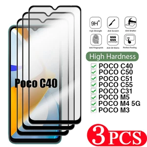 3PCS phone screen protector For xiaomi Poco C50 C40 M5 Tempered glass For xiaomi Poco C51 C55 M4 5G M3 F5 Pro HD protective film