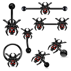 New Tongue Puncture Black Spider Tongue Belly Ring Stainless Steel Punk Hot Girls Tongue Rings Body Piercing Spice Girls Jewelry