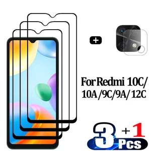Pelicula, Front Tempered Glass For Xiaomi Redmi 10C NFC Screen Protectors Redmi 12C 10 C 9C cristal templado Redmi10C protector pantalla Redmi 10A 9A verre trempé Redmi 12 C Camera Lens Film