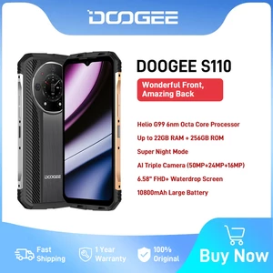 DOOGEE S110 Rugged Phone 6.58" FHD Waterdrop Screen 12GB 256GB Helio G99 6nm Octa Core Rear Display 10800mAh 66W Fast Charging