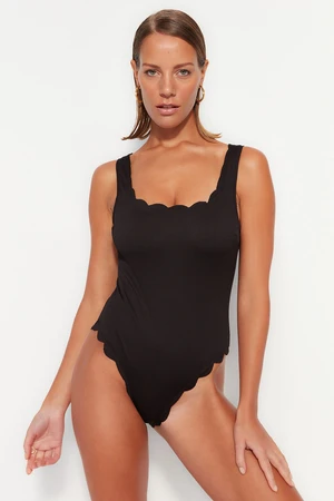 Trendyol Black Square Collar Laser Cut, Textured Regular Leg Swimsuit