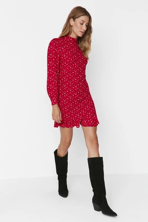 Trendyol Red High Neck Flounce Mini Woven Woven Dress