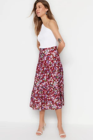 Trendyol Multi-Colored Midi Skirt with Ruffles and Viscose Fabric with a Floral Pattern