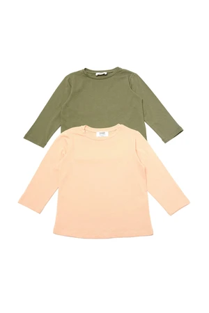 Trendyol Khaki-Beige 2-Pack Boy Child Basic Knitted T-Shirt