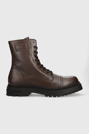 Kožená obuv Tommy Jeans TJM CASUAL BOOT pánske, hnedá farba, EM0EM01244