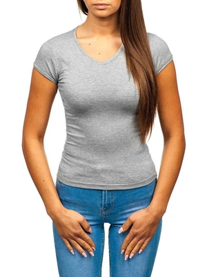 Women's fashion T-shirt with V-neck - dark gray,