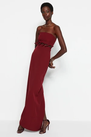 Trendyol Burgundy Woven Window/Cut Out Detailed Long Evening Evening Dress