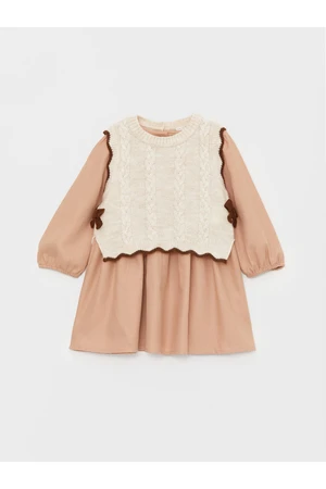 LC Waikiki Baby Girl Dress and Knitwear Sweater 2-Set with a Crew Neck Long Sleeved