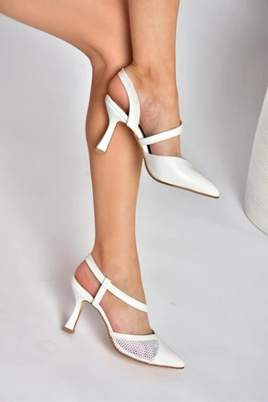 Fox Shoes P372733109 Women's White Mesh Detailed Heeled Shoes