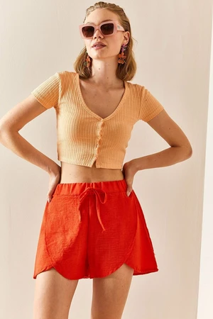 XHAN Pomegranate Blossom Shorts With An Elastic Waist, Textured