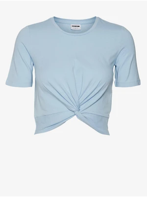 Light blue womens cropped T-shirt with knot Noisy May Twiggi - Women