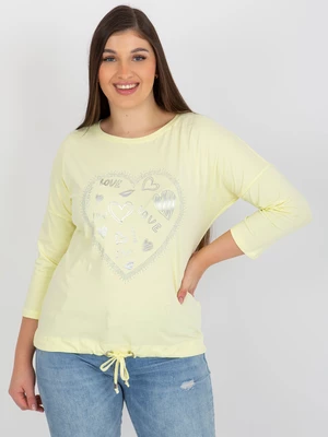 Light yellow women's blouse plus size with 3/4 sleeves