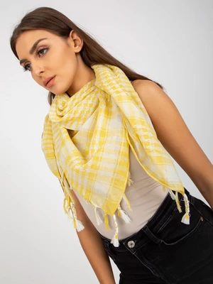 Light yellow and white scarf with fringe