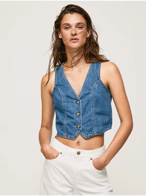 Blue Womens Denim Vest Pepe Jeans - Ladies