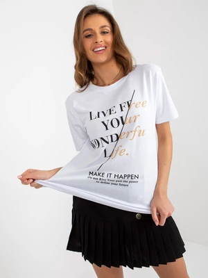 Women's white cotton T-shirt with inscriptions