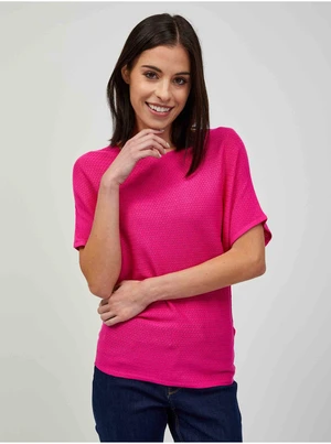 Dark Pink Lightweight Patterned Short Sleeve Sweater ORSAY - Women