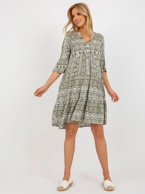 Khaki boho pattern dress with frill SUBLEVEL