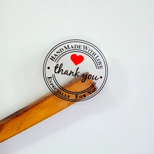 100PCS/lot Kawaii Vintage Transparent "Thank you"Round Kraft Seal sticker For handmade products "Handmade with Love"Label