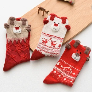 MINHIN Wholesale 1Pair Women Socks Winter Soft Long Socks Christmas Deer Cartoon Warm Socks Xmas Christmas Gift