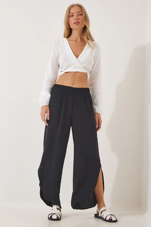 Happiness İstanbul Women's Black Sweatshirts with Side Slits, Shalwarf Trousers