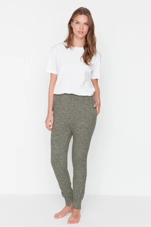 Trendyol Khaki Marked Pocket Detailed Pajama Bottoms with a soft, thick knit