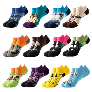 springtime Fashion Colorful Cotton Mens Socks Harajuku Stripe Art oil painting Animal Print Funny Happy Ankle Socks