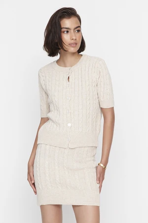 Trendyol Beige Knitted Detailed Knitwear Top and Bottom Set