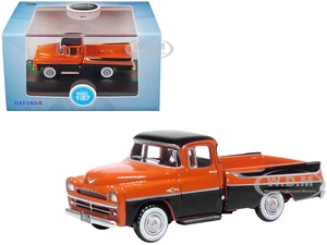 1957 Dodge D100 Sweptside Pickup Truck Omaha Orange and Jewel Black 1/87 (HO) Scale Diecast Model Car by Oxford Diecast