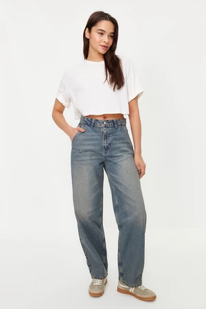 Trendyol Dark Blue Pale Effect Vintage Low Waist Skater Jeans