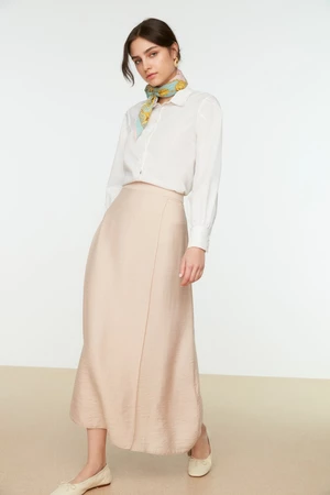 Béžová tkaná sukně s vázacím detailem od Trendyol