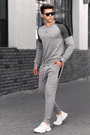 Madmext Gray Men's Tracksuit With Striped Shoulders 4670