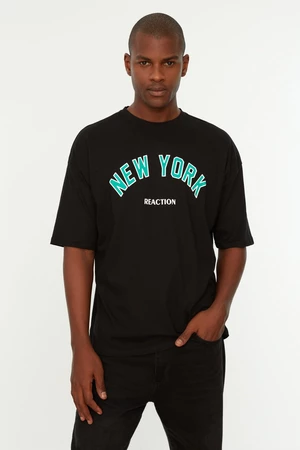 Trendyol Oversize / Wide-Fit Posádka Krátký rukáv New York Tištěné 1 bavlněné tričko