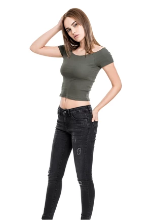 Women's olive T-shirt with ribbed pattern