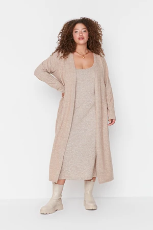 Trendyol Curve Beige Soft Cardigan-Dress Knitted 2-Piece Set