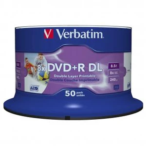 Verbatim DVD+R DL, Double Layer Wide Inkjet Printable, 43703, 8.5GB, 8X, spindle, 50-pack, 12cm, pro archivaci dat