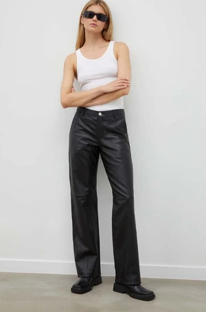 Kožené kalhoty Won Hundred dámské, černá barva, jednoduché, high waist, 2711-16014
