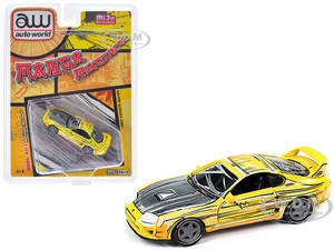 1997 Toyota Supra Yellow with Manga Art Style Graphics Limited Edition to 4800 pieces Worldwide "Manga Racing" Series 1/64 Diecast Model Car by Auto