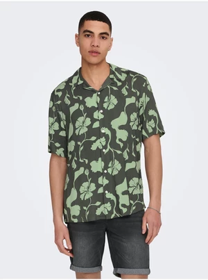Green Mens Patterned Short Sleeve Shirt ONLY & SONS Dash - Men