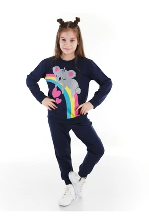 Denokids Silvery Koala Navy Blue Girls' Tracksuit Set.