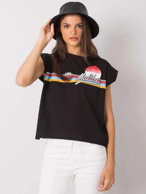 Black cotton women's T-shirt with print
