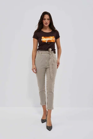 LADIES TROUSERS L-SP-4015 BROWN_OFF WHITE