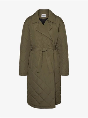 Khaki Quilted Long Coat with Ties Noisy May Ulla - Women