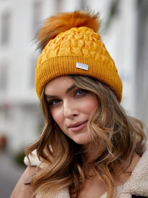 Winter nylon beanie with honey pompom