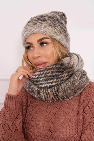 Women's set with mohair thick P106 beige+grpahit